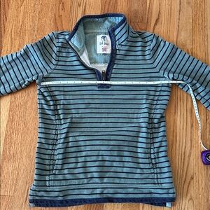 Fat Face The Airlie 1/4 Zip Green Blue Striped Long Sleeve Top Womans Size 2
